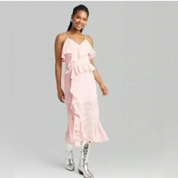 Women’s Wild Fable Pink Ruffle Sleeveless Maxi Dress, size Medium - Picture 2 of 5